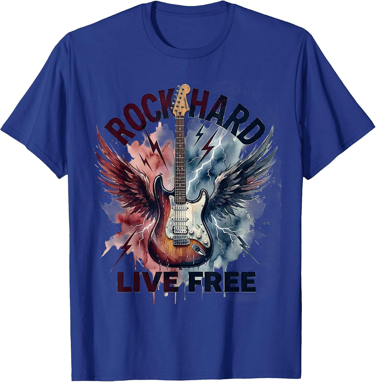 Rock Hard Live Free Bold Rock and Roll Design T-Shirt - Royal Blue