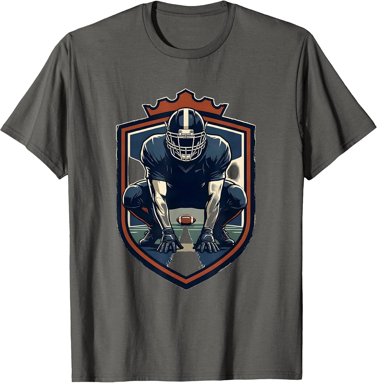 Men's Lineman Shield Emblem Football Player Humor T-Shirt - Asphalt Grey