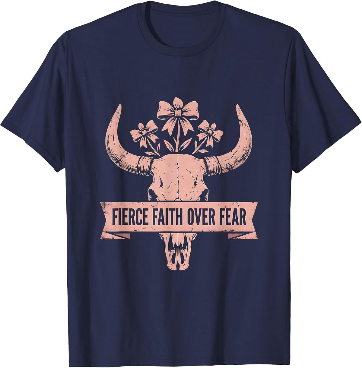 Men's Fierce Faith Over Fear Pink October Design T-Shirt - Navy Blue