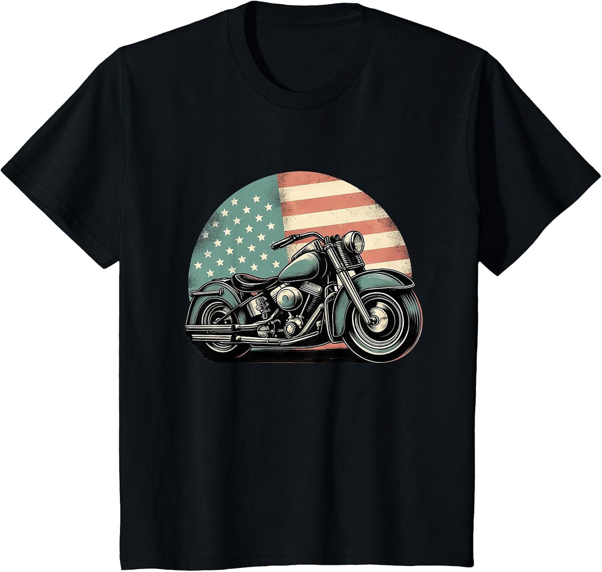 Motorcycle US American Flag Biker Motorbike Patriotic T-Shirt - Black