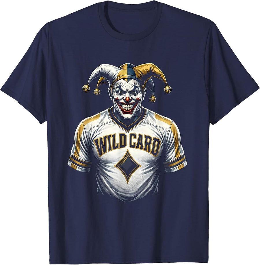 Wild Card Sports Jester Poker Player Halloween Costume T-Shirt - Navy Blue