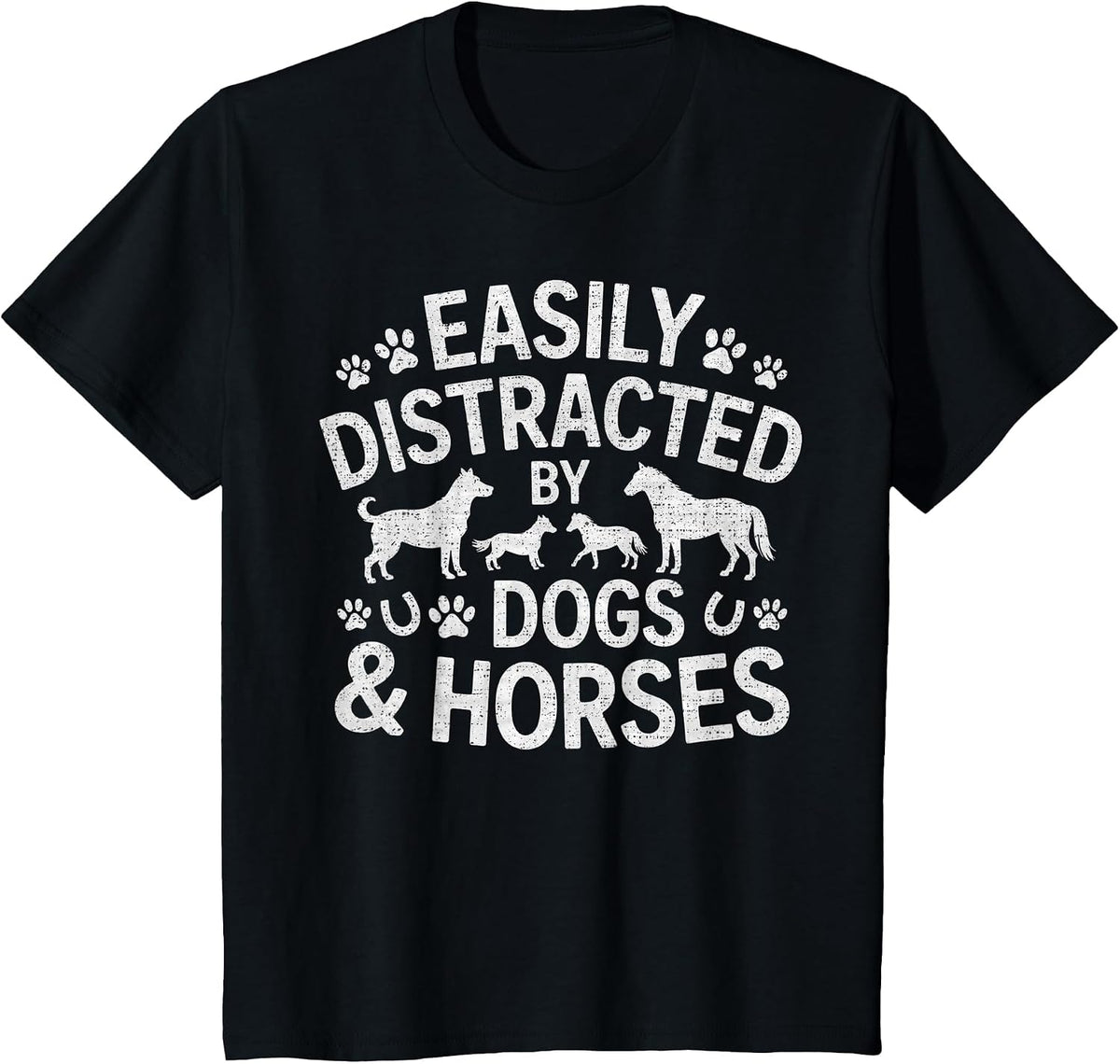 Easily Distracted By Dogs and Horses T-Shirt - Black