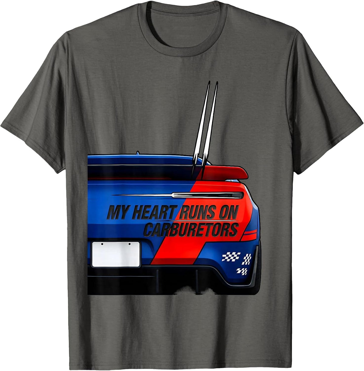 Men's My Heart Runs On Carburetors Funny Car Guy Auto Mechanic T-Shirt - Asphalt Grey
