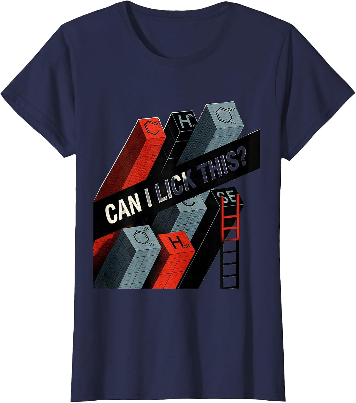 Women's Can I Lick This Funny Periodic Table Science Teacher Gift T-Shirt - Navy Blue