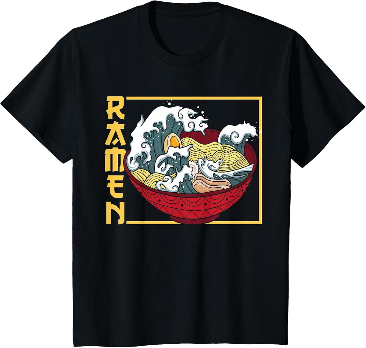 The Great Wave Off Kanagawa Ramen Eater Japanese Noodle Soup T-Shirt - Black