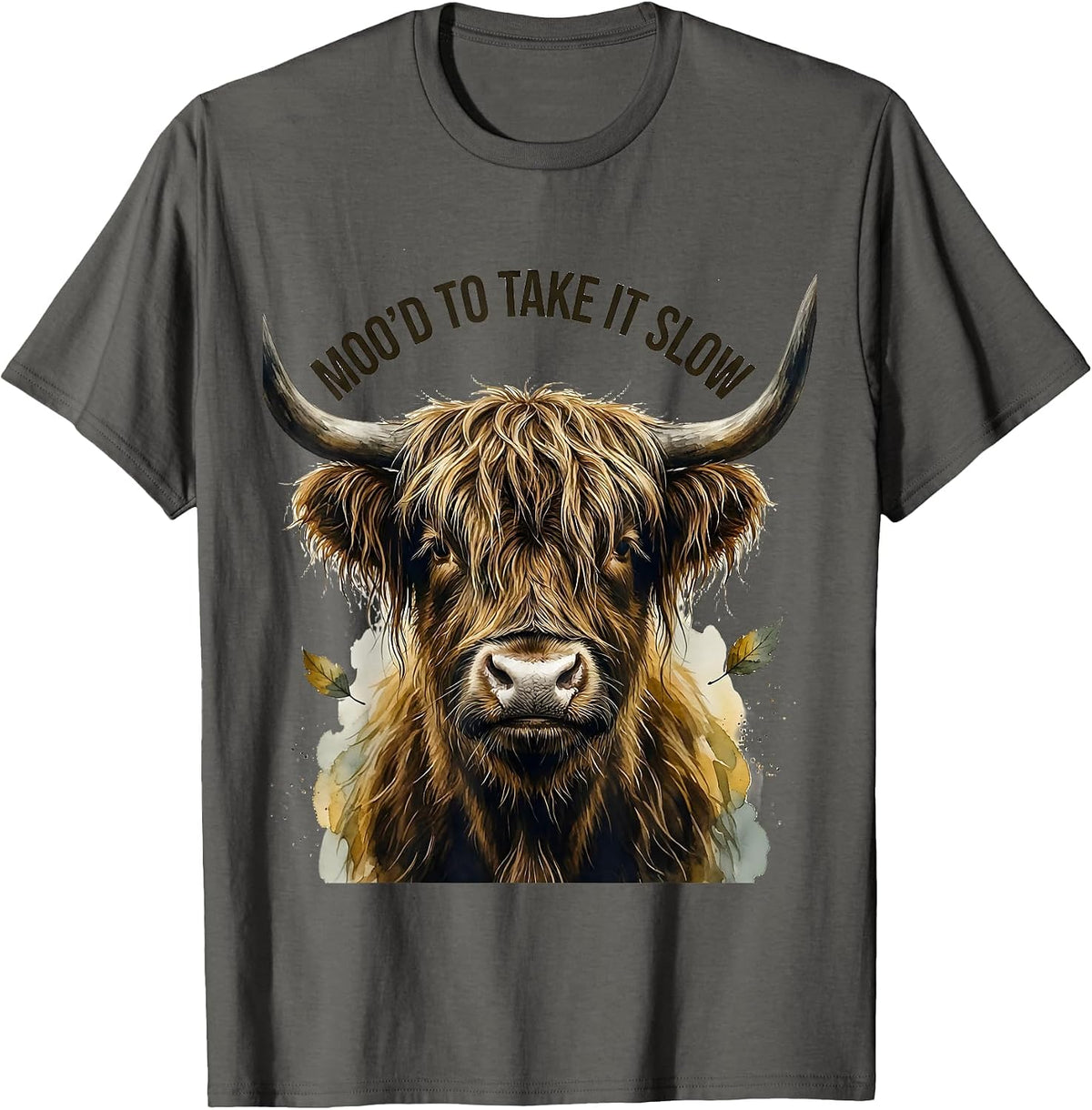 Men's Moo'd To Take It Slow Funny Highland Cow Farm Animal Humor T-Shirt - Asphalt Grey