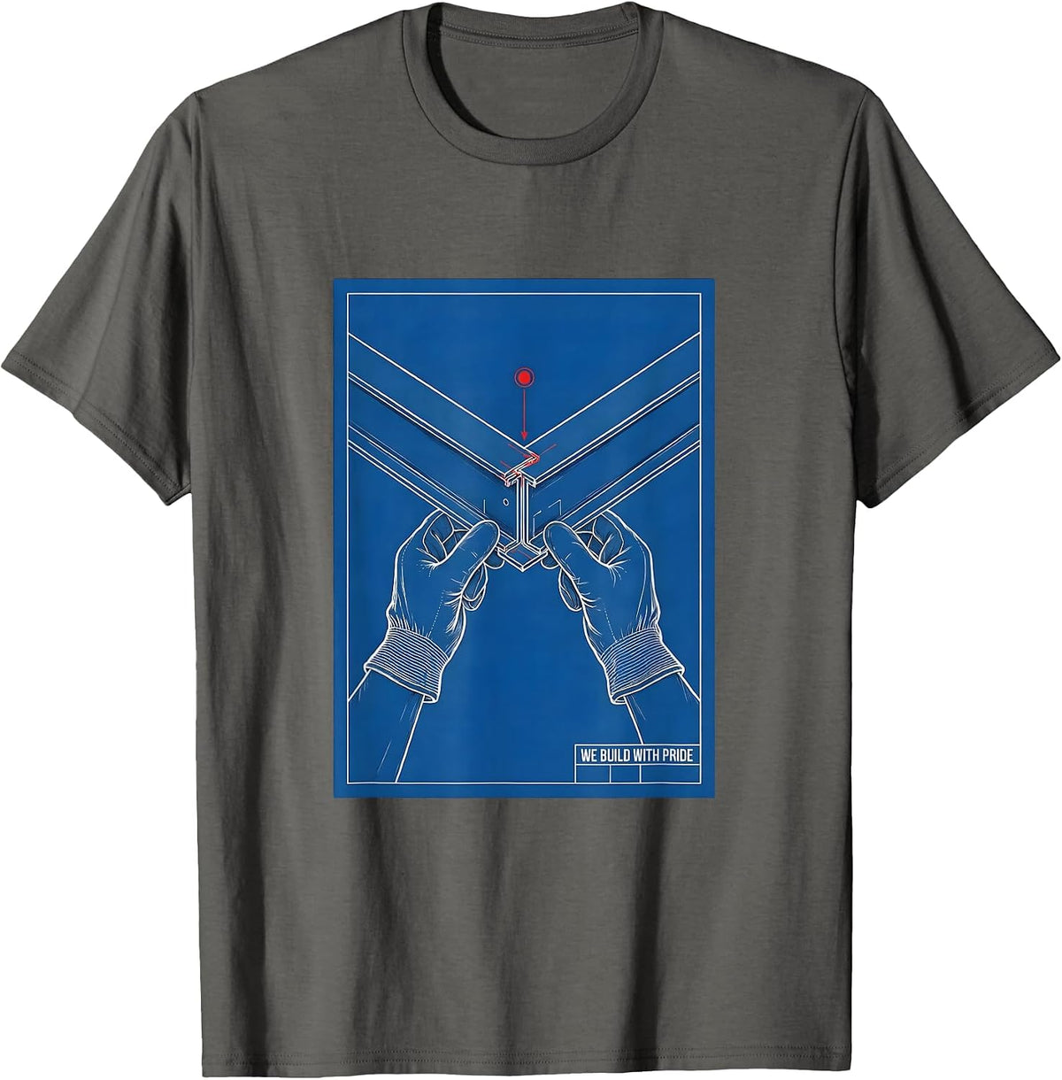 We Build With Pride Technical Blueprint Labor Day Union T-Shirt - Asphalt Grey