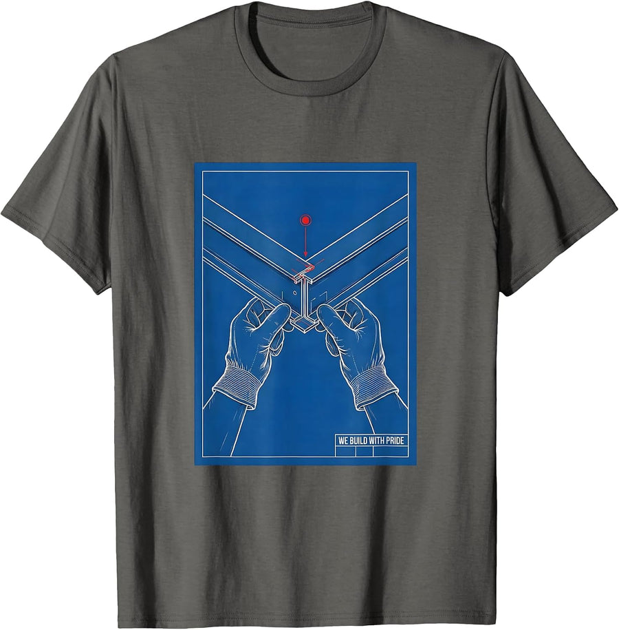We Build With Pride Technical Blueprint Labor Day Union T-Shirt - Asphalt Grey