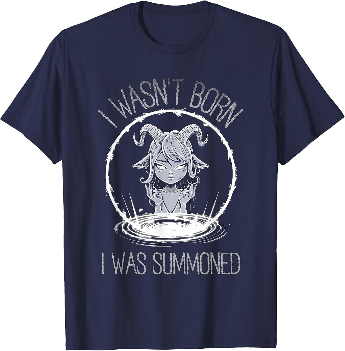 Cute Kawaii Satanic Goth Girl T-Shirt I Wasn't Born I was Summoned Tee - Navy Blue