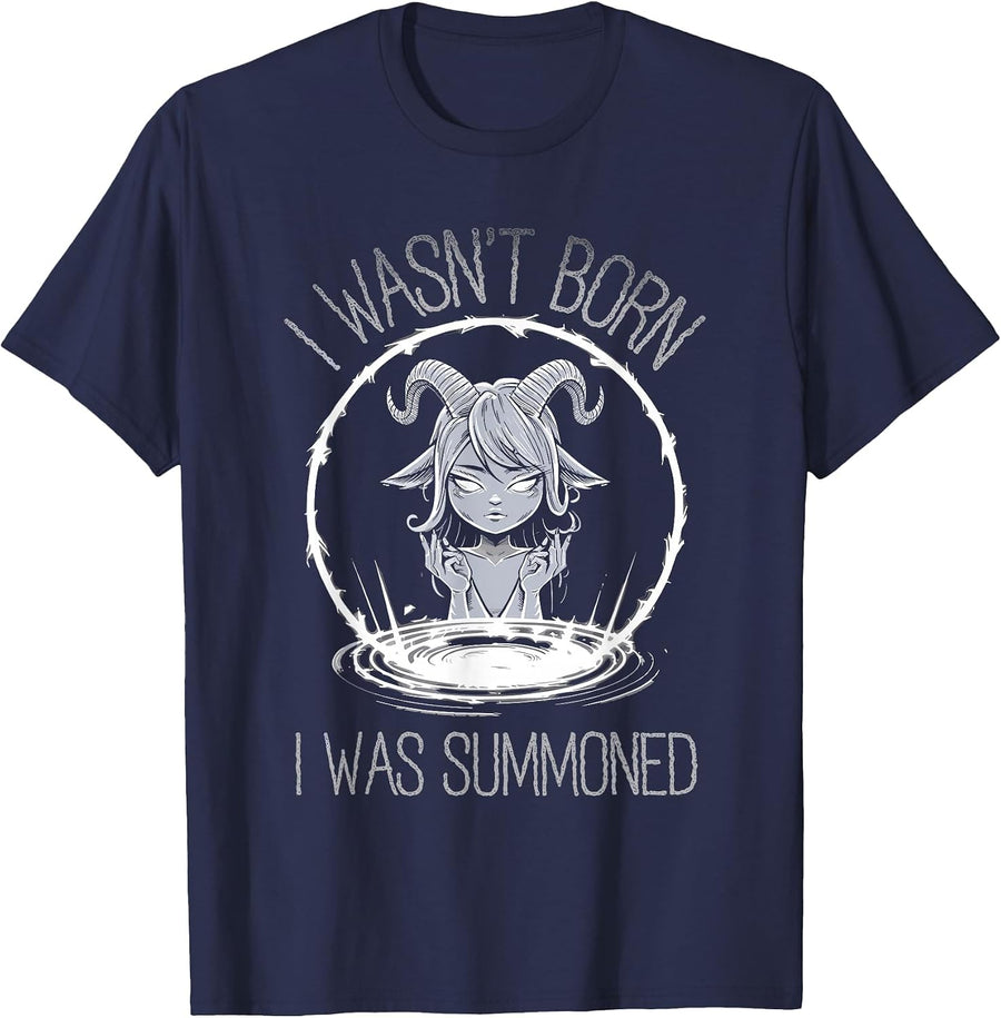 Cute Kawaii Satanic Goth Girl T-Shirt I Wasn't Born I was Summoned Tee - Navy Blue