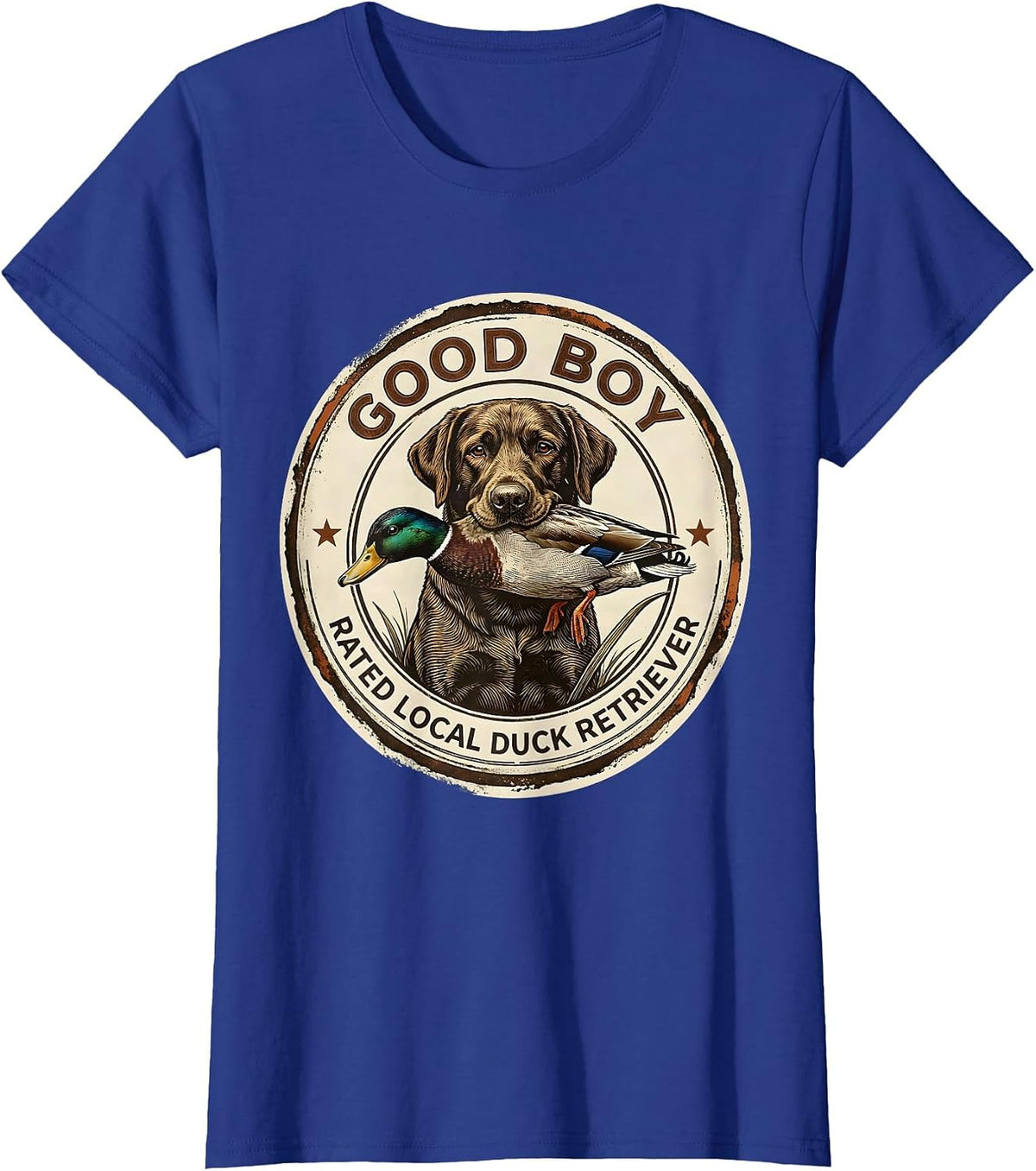 Women's Good Boy, Rated Local Duck Retriever Vintage Labrador T-Shirt - Royal Blue