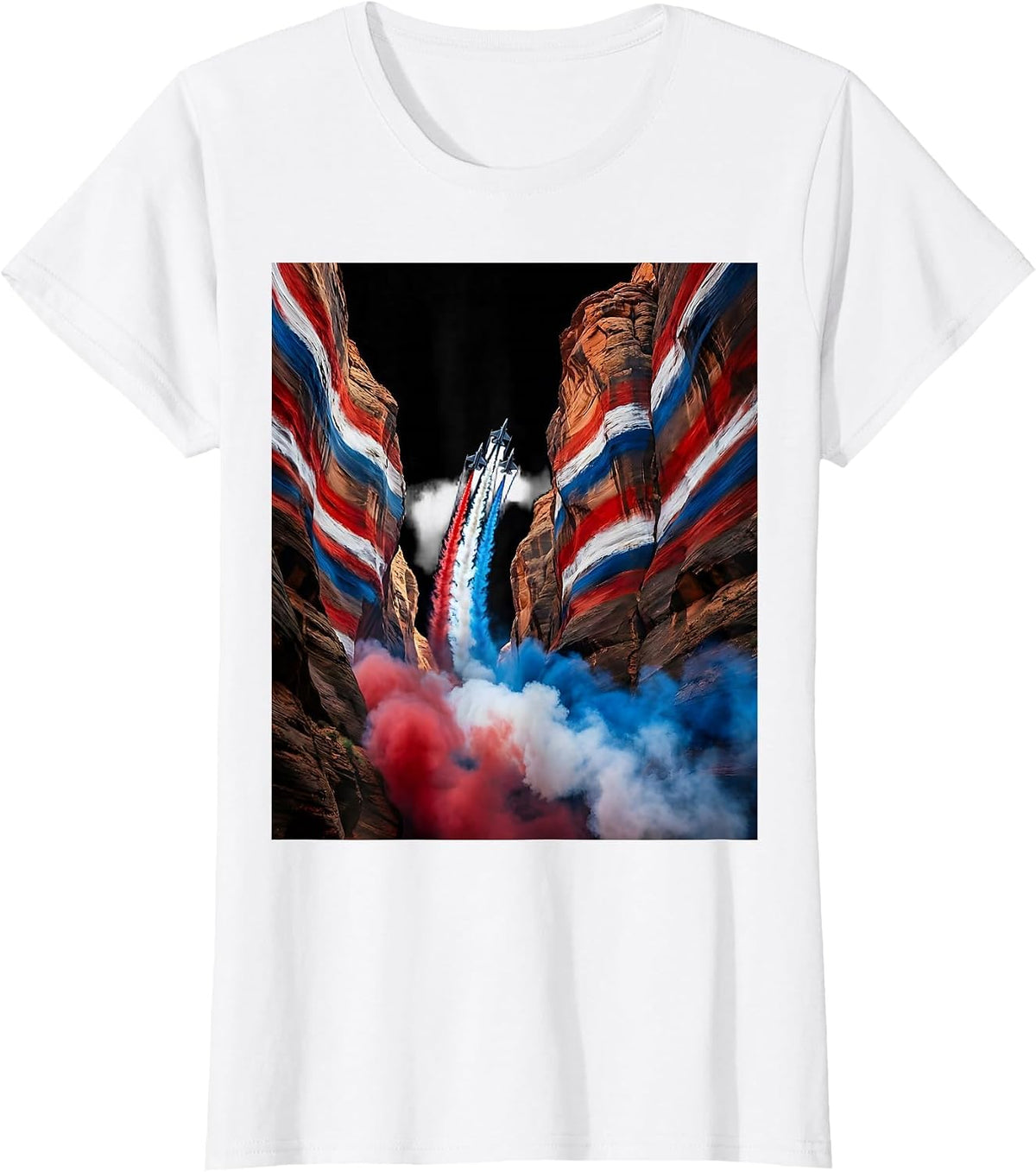Women's Desert Canyon American Flag Illustration T-Shirt - White