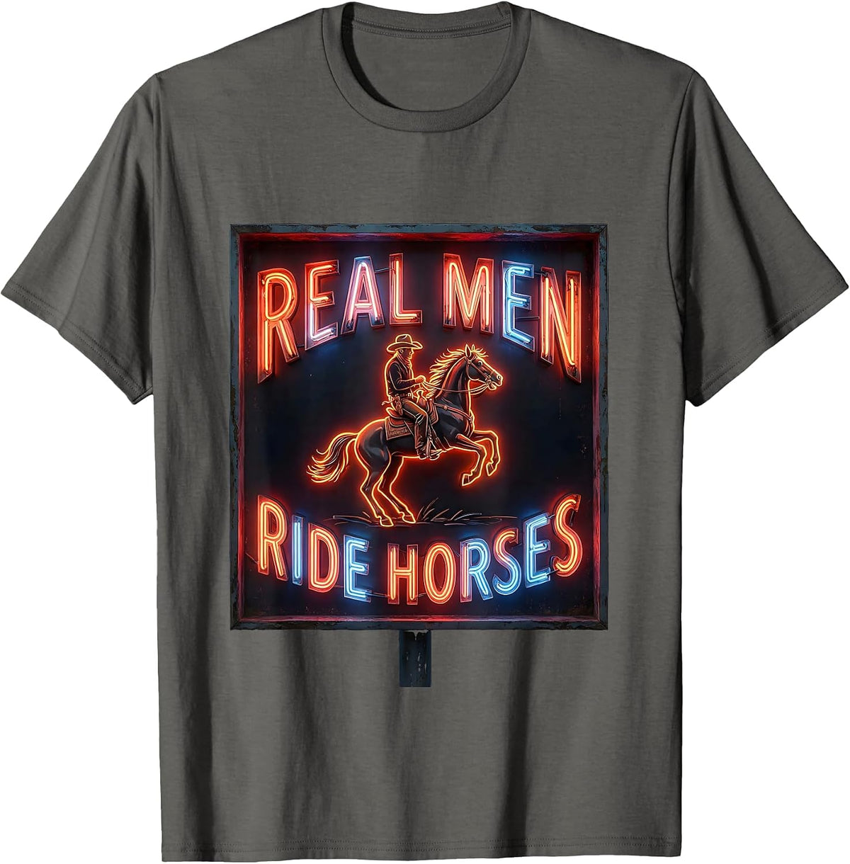Real Men Ride Horses Cowboy Design T-Shirt - Asphalt Grey