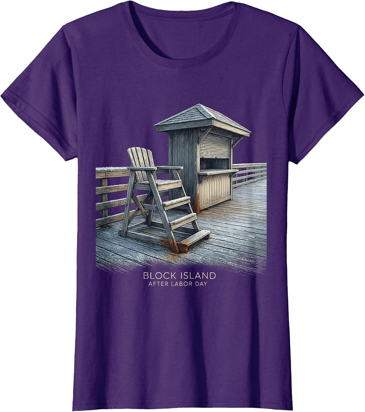 Women's Block Island After Labor Day Vintage Coastal Town Pride T-Shirt - Purple