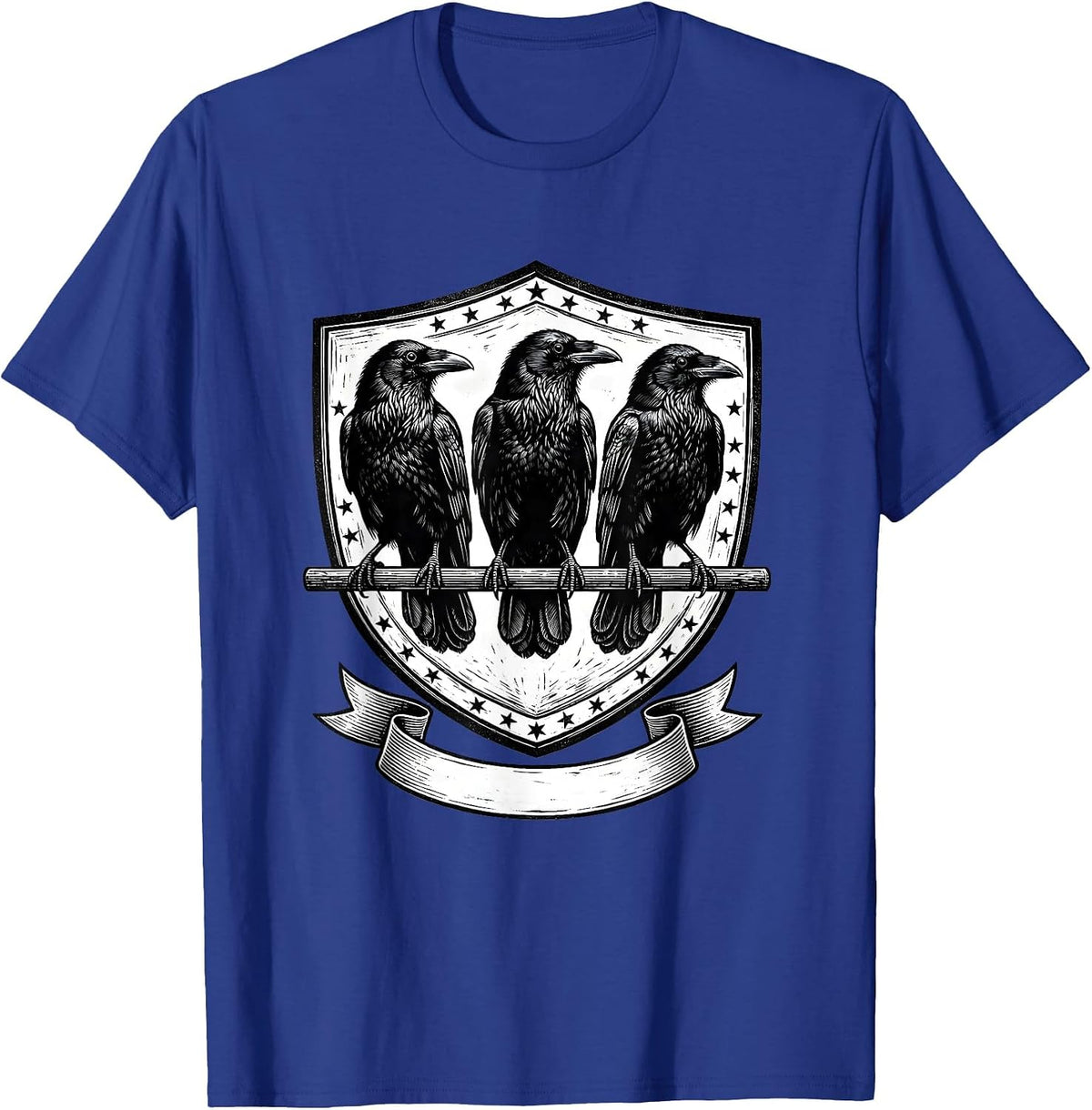 Men's Scratchboard Crow Seal Dark Humor Gothic Bird Lover T-Shirt - Royal Blue