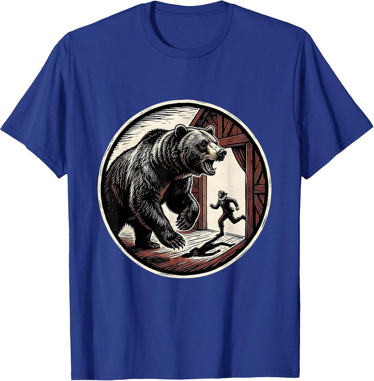 Men's Charging Bear Linocut Theatre Humor Shakespeare Fan T-Shirt - Royal Blue