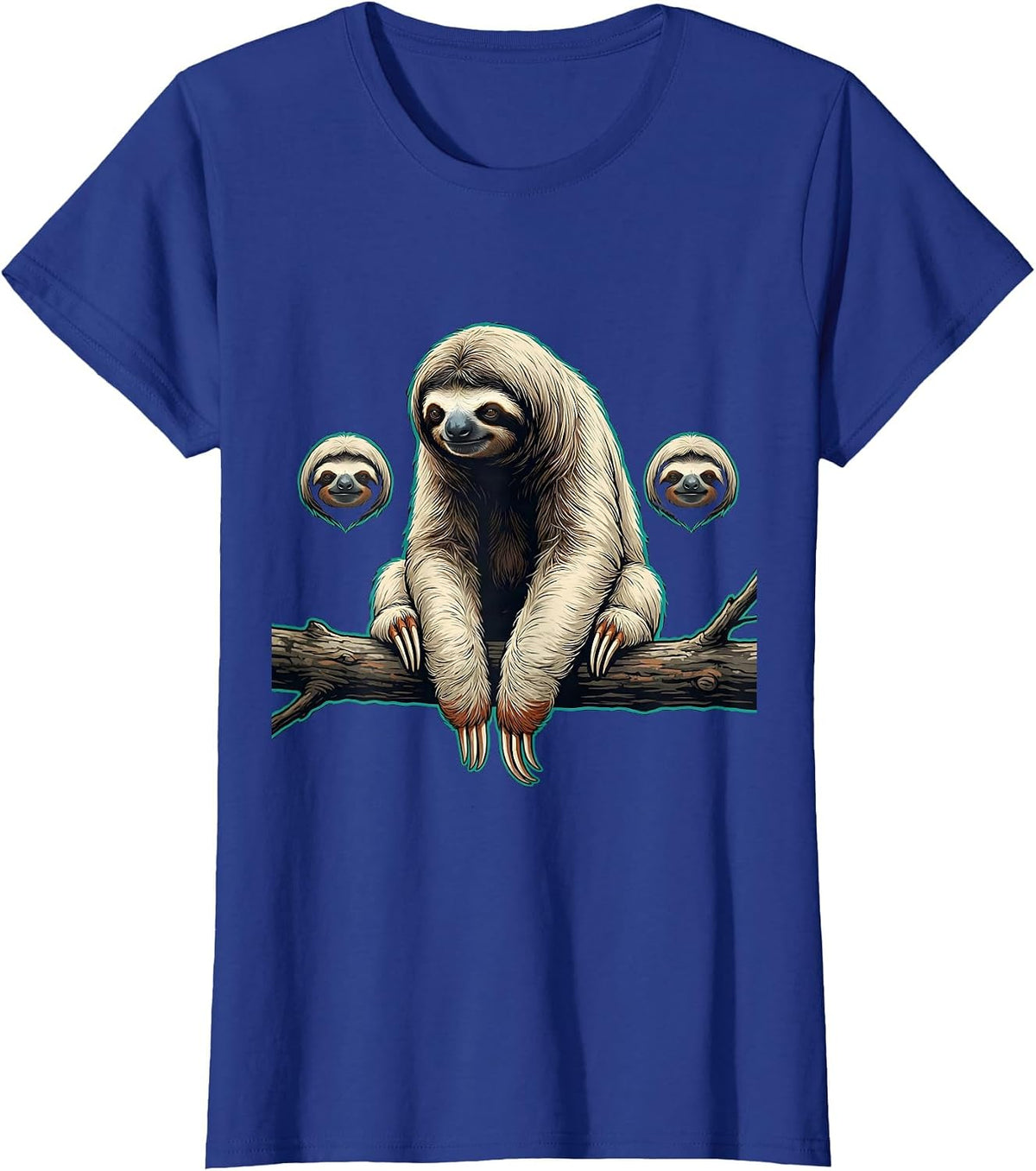 Women's Lazy Sloth Flat Pop Graphic Animal Humor Novelty T-Shirt - Royal Blue