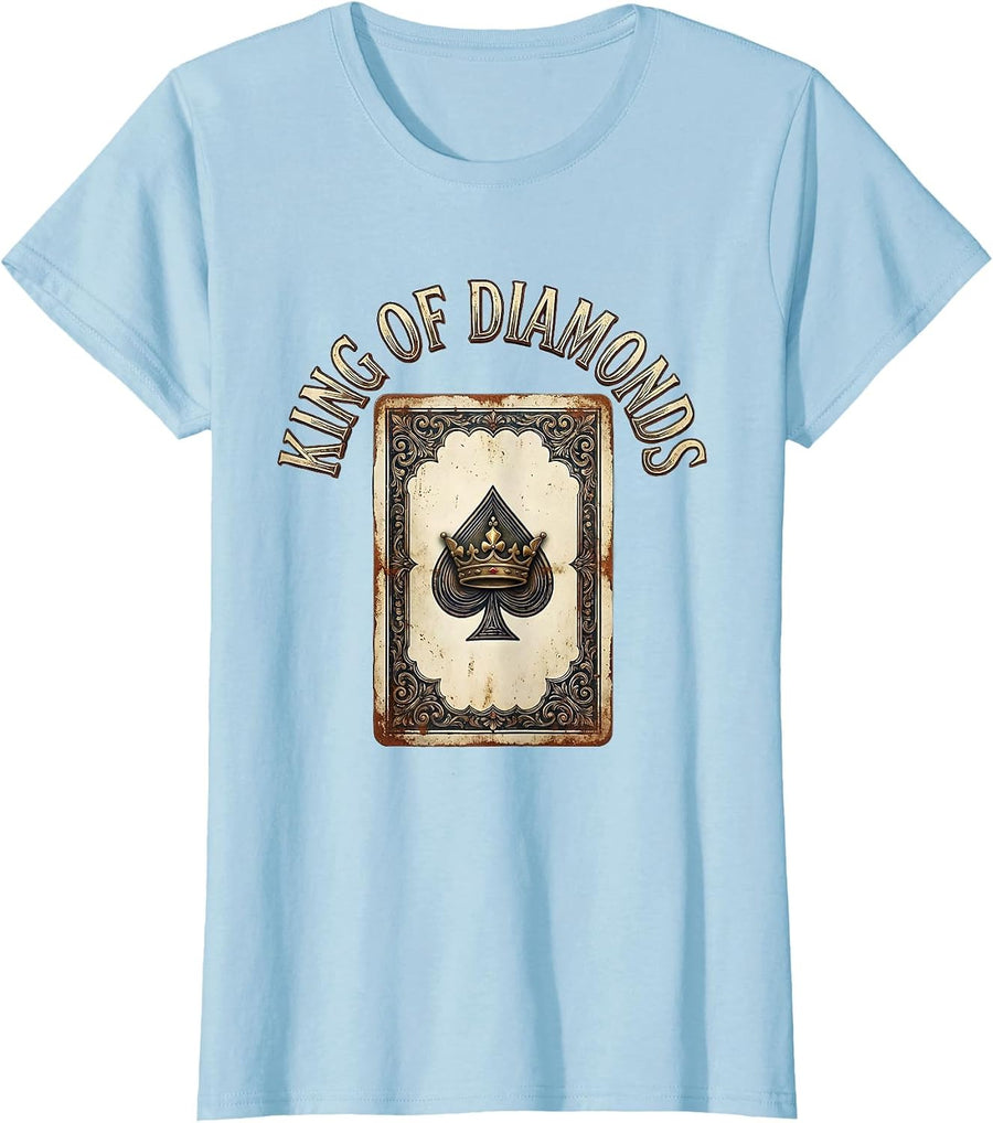 Women's King Of Diamonds Vintage Retro Poker Player Halloween T-Shirt - Baby Blue
