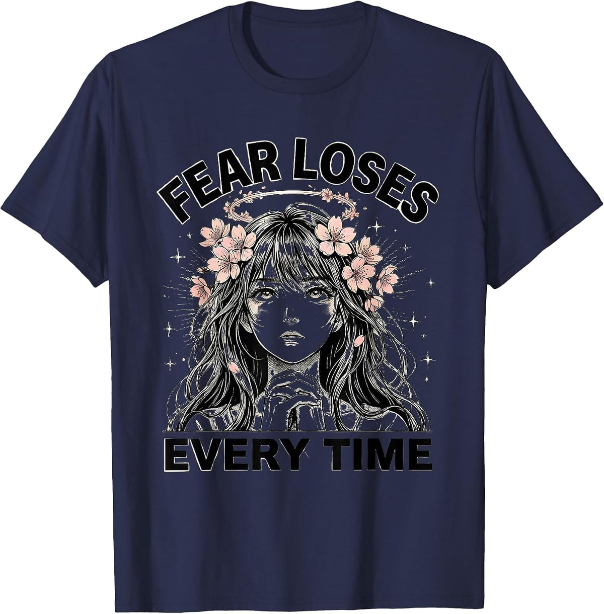 Men's Fear Loses Every Time Faith Over Fear Design T-Shirt - Navy Blue