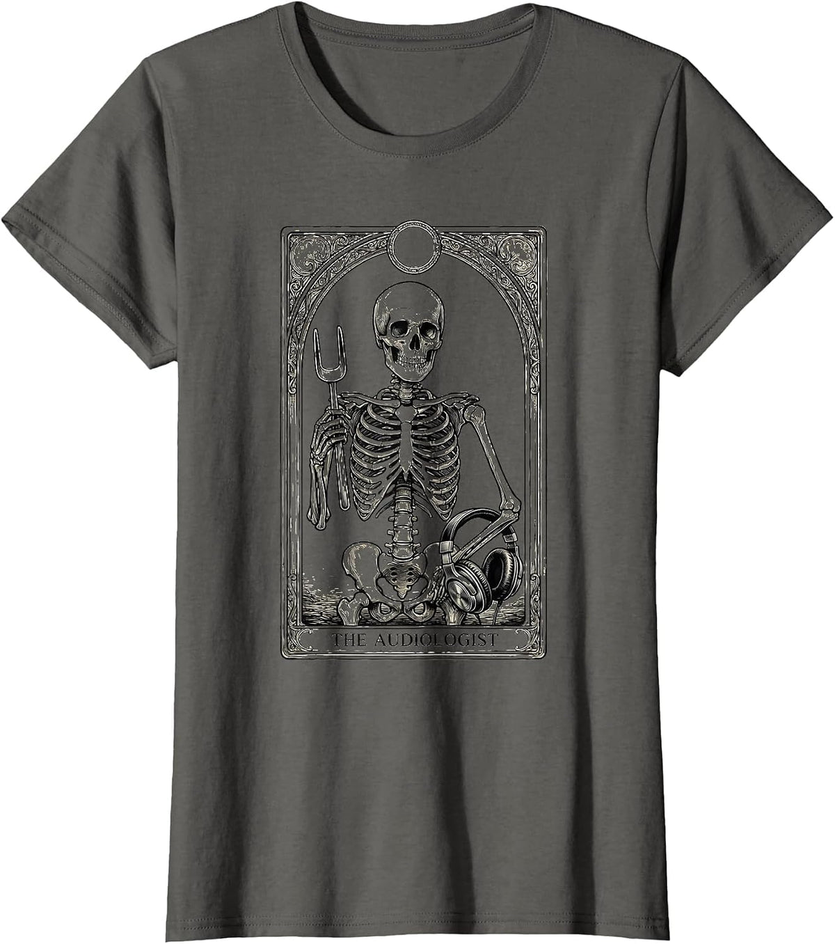 Women's The Audiologist Skeleton Tarot Card Funny Healthcare T-Shirt - Asphalt Grey