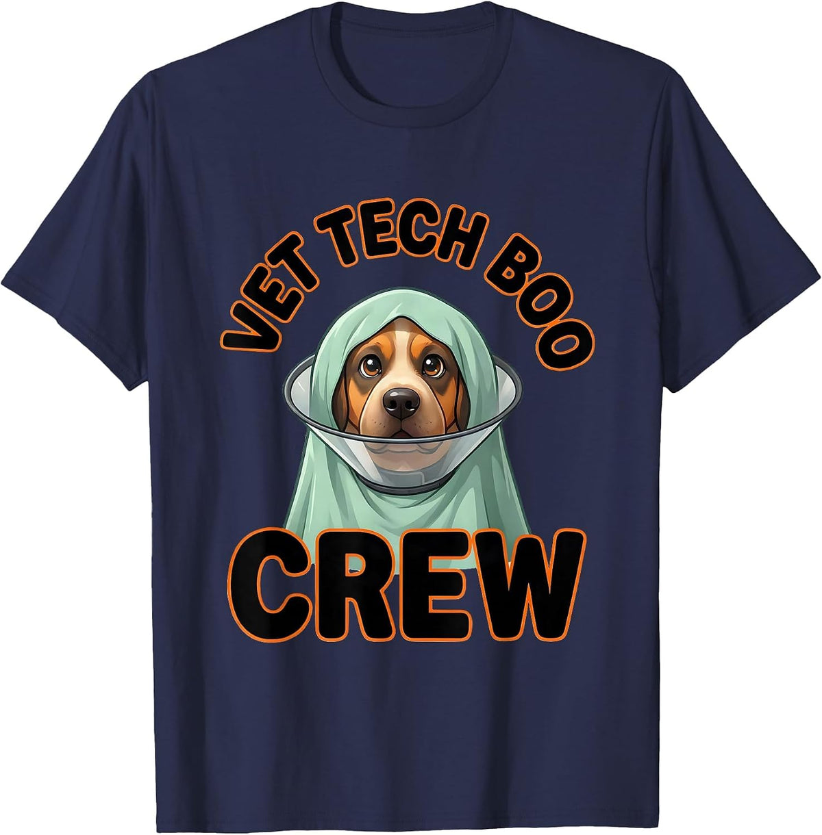 Men's Vet Tech Boo Crew Cute Kawaii Halloween Vet Tech Humor T-Shirt - Navy Blue