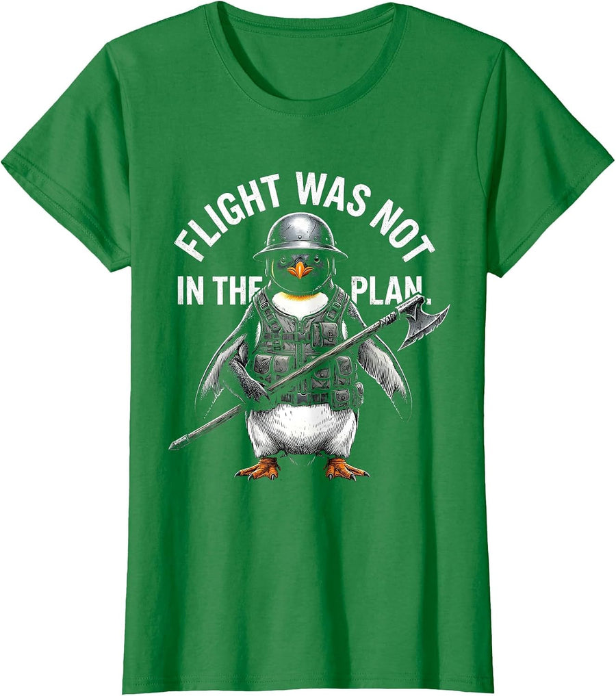 Women's Flight Was Not In The Plan Funny Tactical Penguin Military T-Shirt - Kelly Green