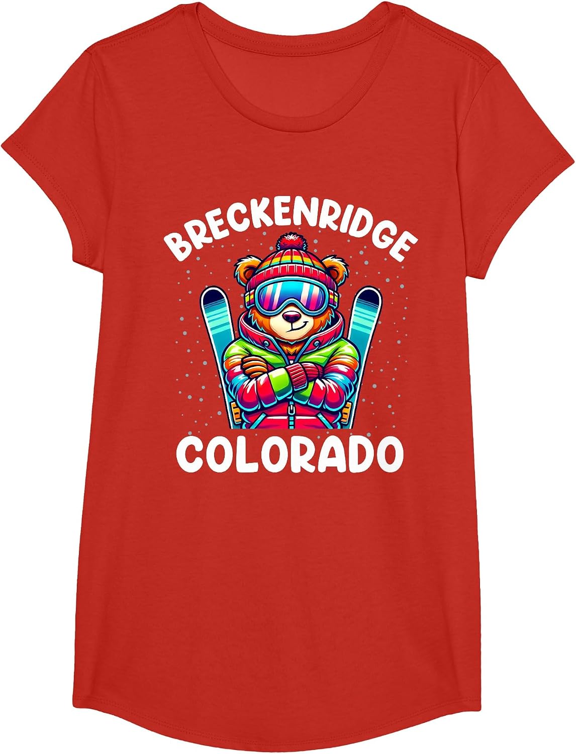 Breckenridge Colorado Ski Family Trip Cute Bear for Kids T-Shirt - Girls Red