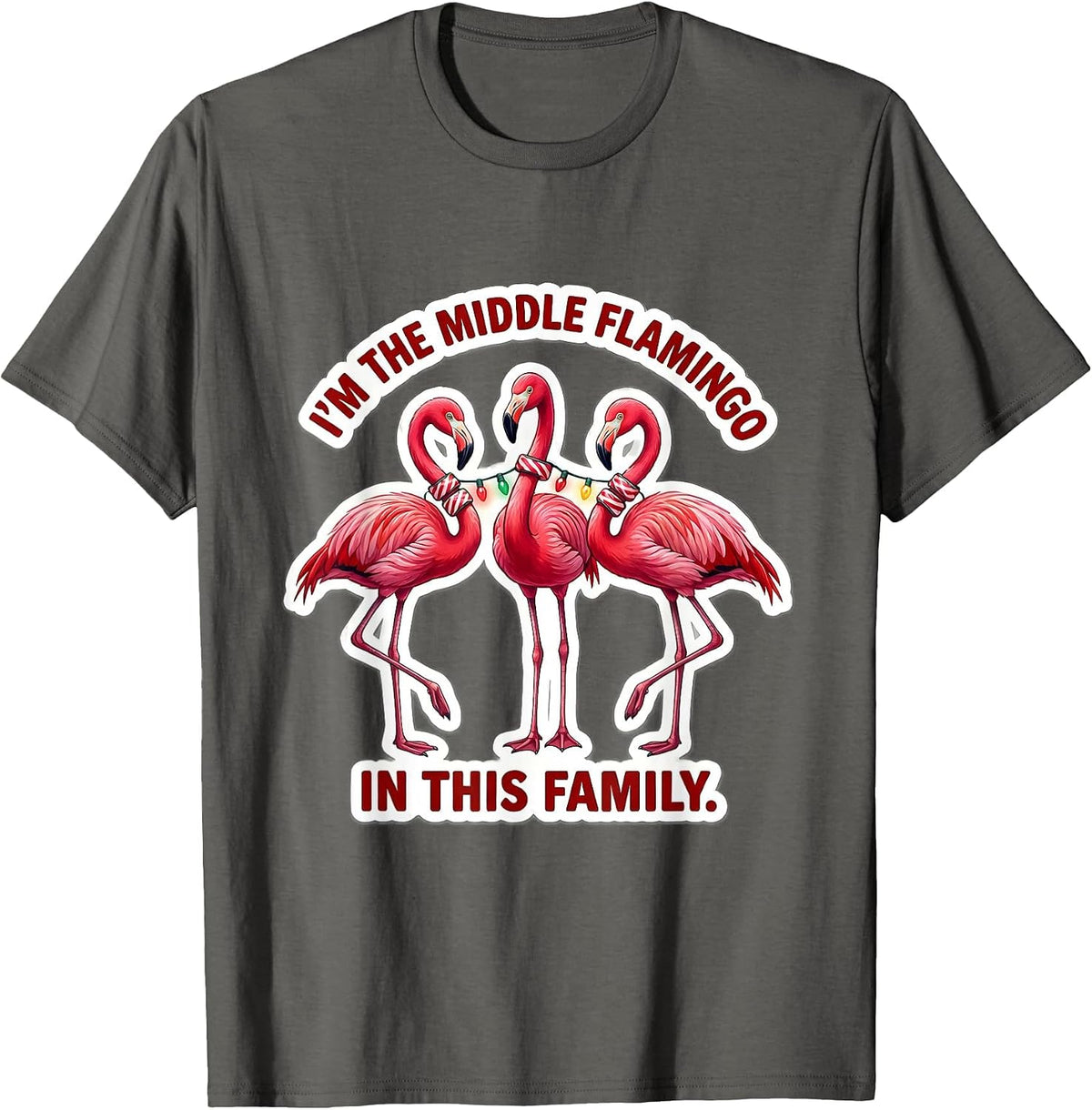 I'm The Middle Flamingo In This Family Funny Pink Flamingo T-Shirt - Asphalt Grey