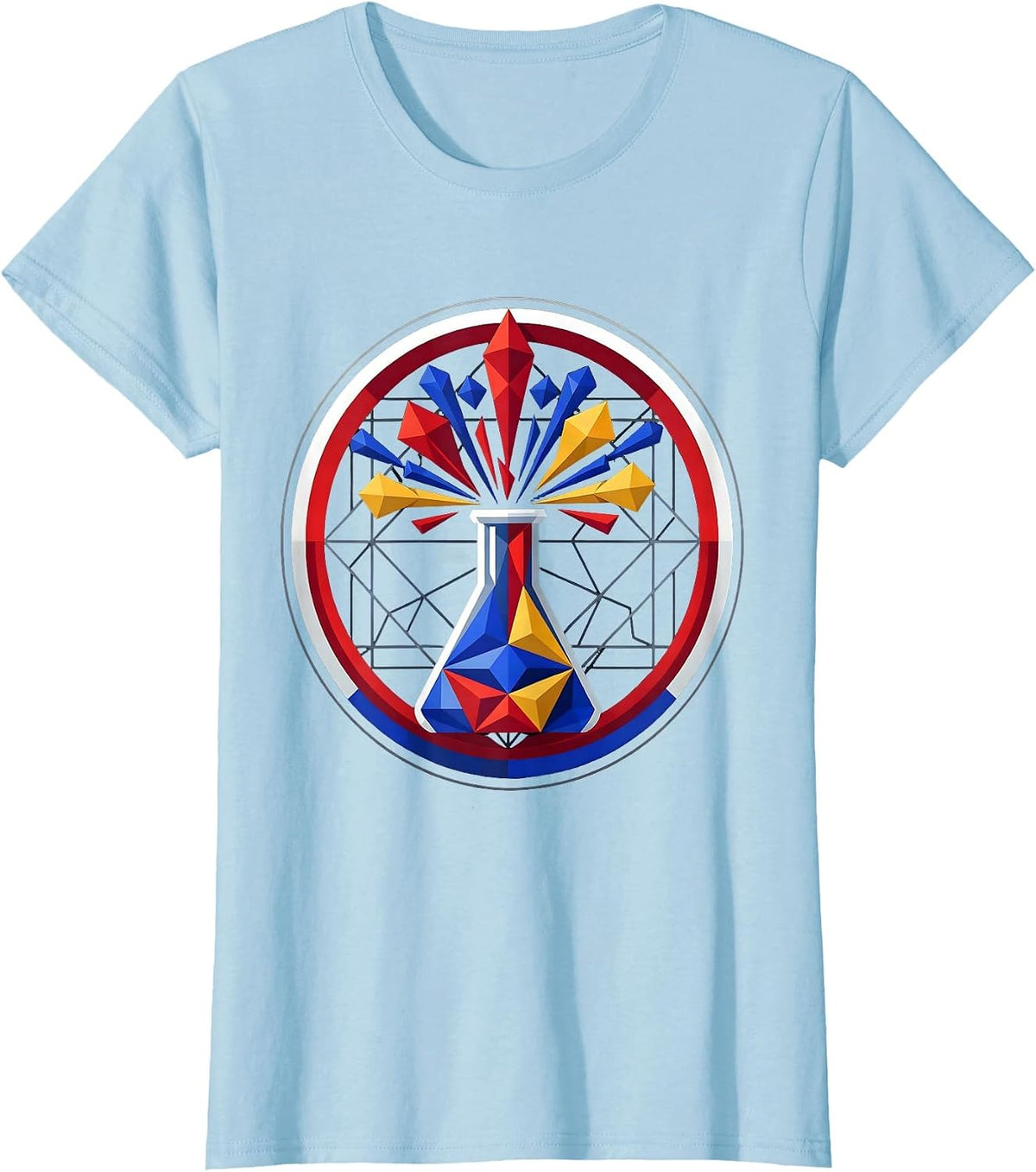 Science Teacher Colorful Chemical Explosion Beaker T-Shirt - Baby Blue