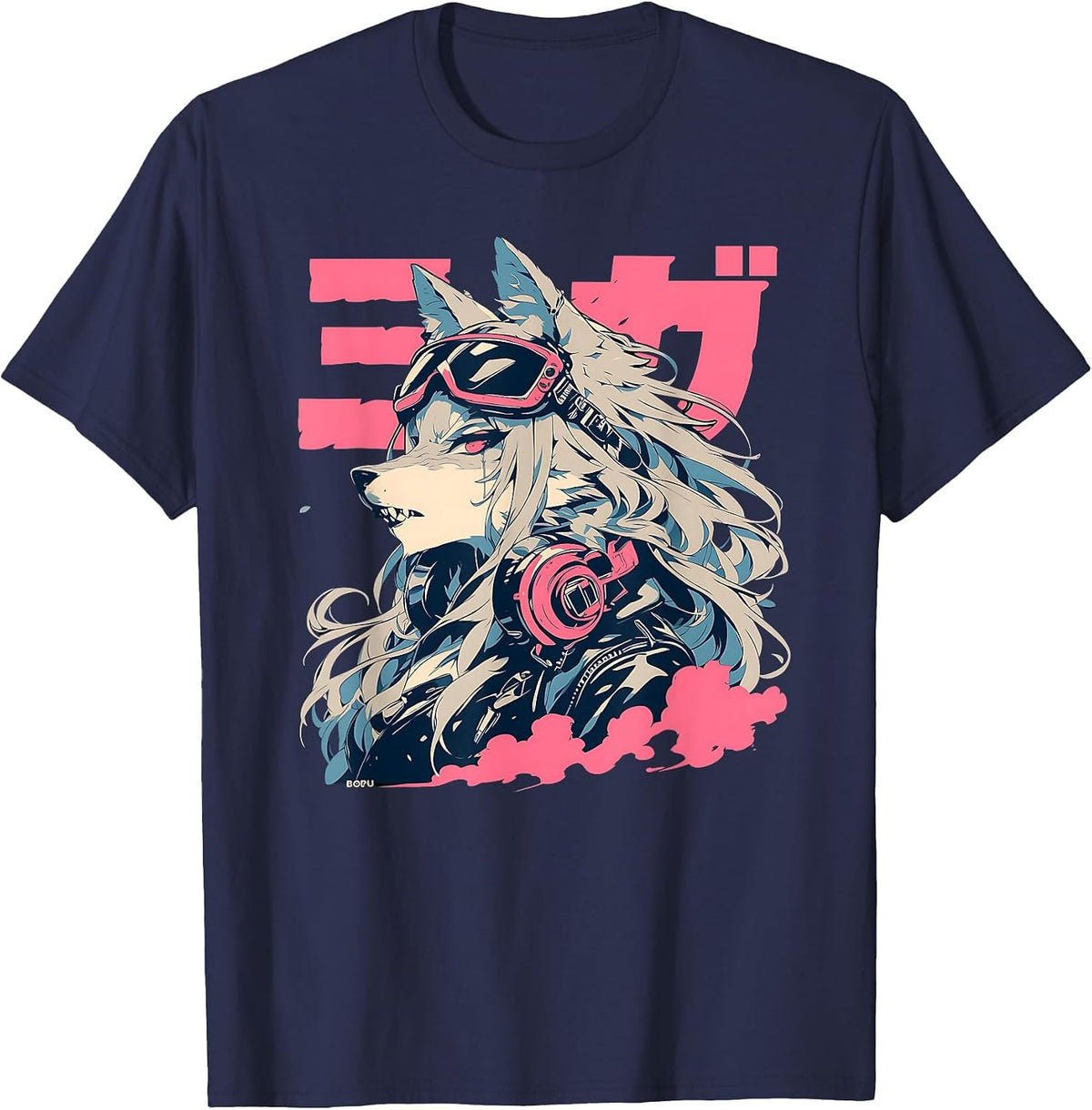 Goth Grunge Demon Anime Furry Wolf Horror Old Aesthetic T-Shirt - Navy Blue