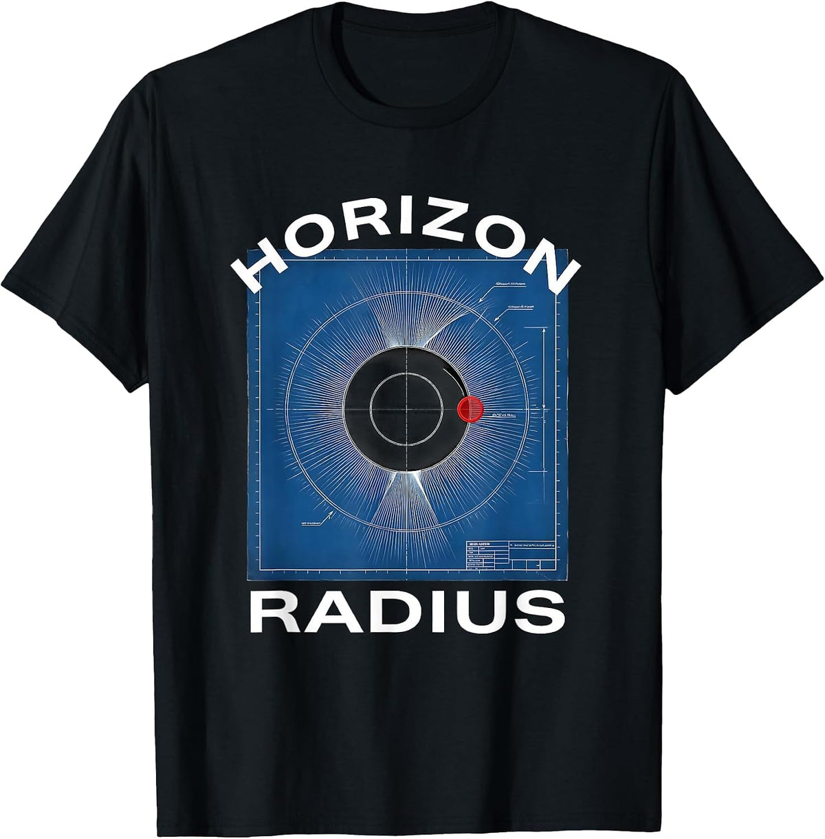 Men's Horizon Radius Technical Blueprint Astrophysics Science T-Shirt - Black