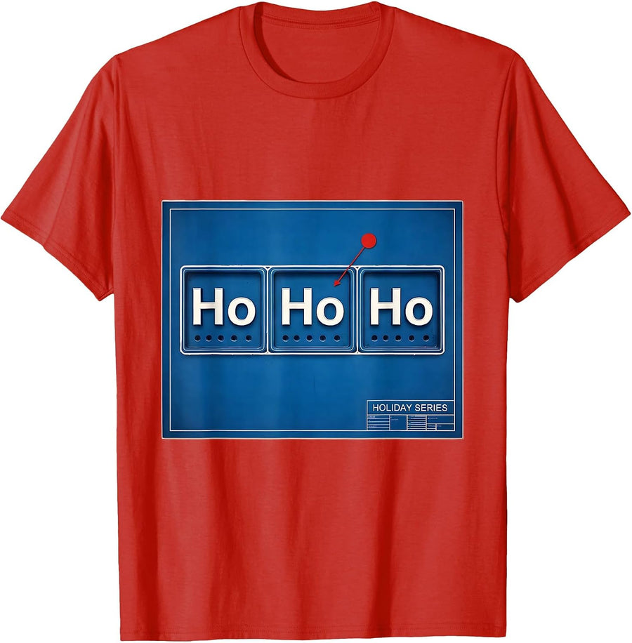 Men's Ho Ho Ho Technical Blueprint Chemistry Periodic Table T-Shirt - Red