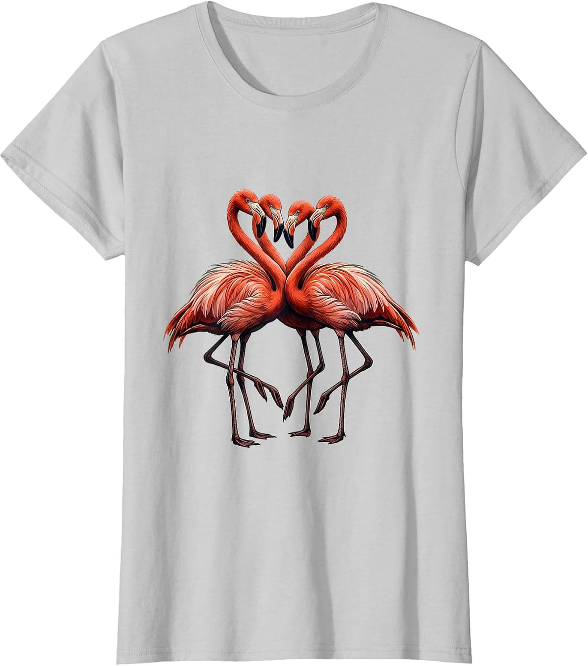 Women's Four Flamingo Flock Family Matching Novelty Humor T-Shirt - Silver Grey