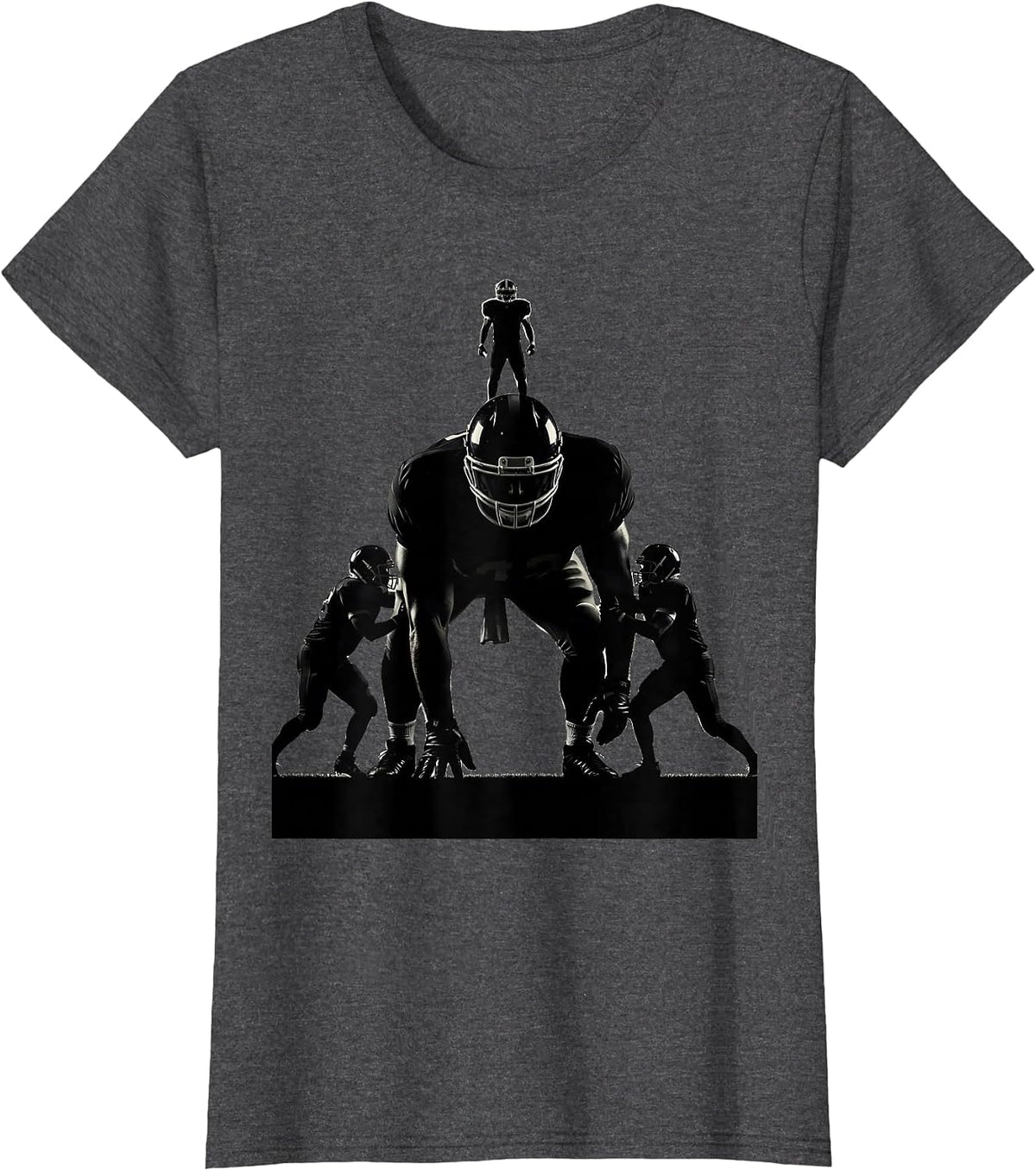 Women's Lineman Silhouette Football Fan Humor Casual Wear T-Shirt - Dark Heather Grey