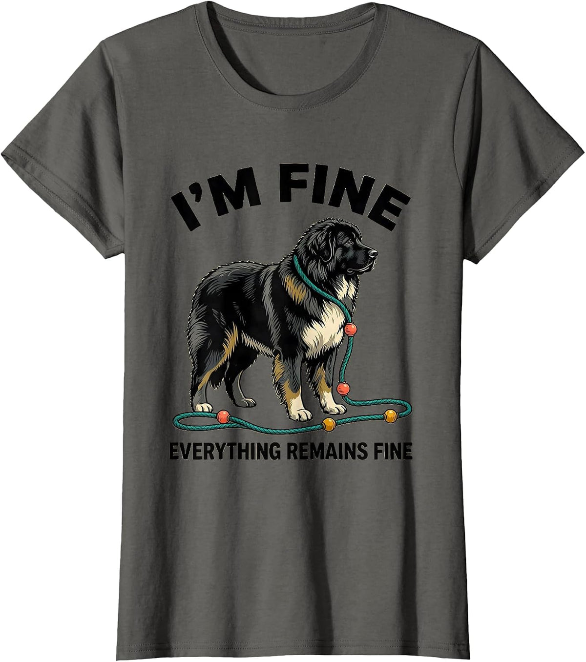 Women's I'm Fine Everything Remains Fine Great Pyrenees Christmas T-Shirt - Asphalt Grey