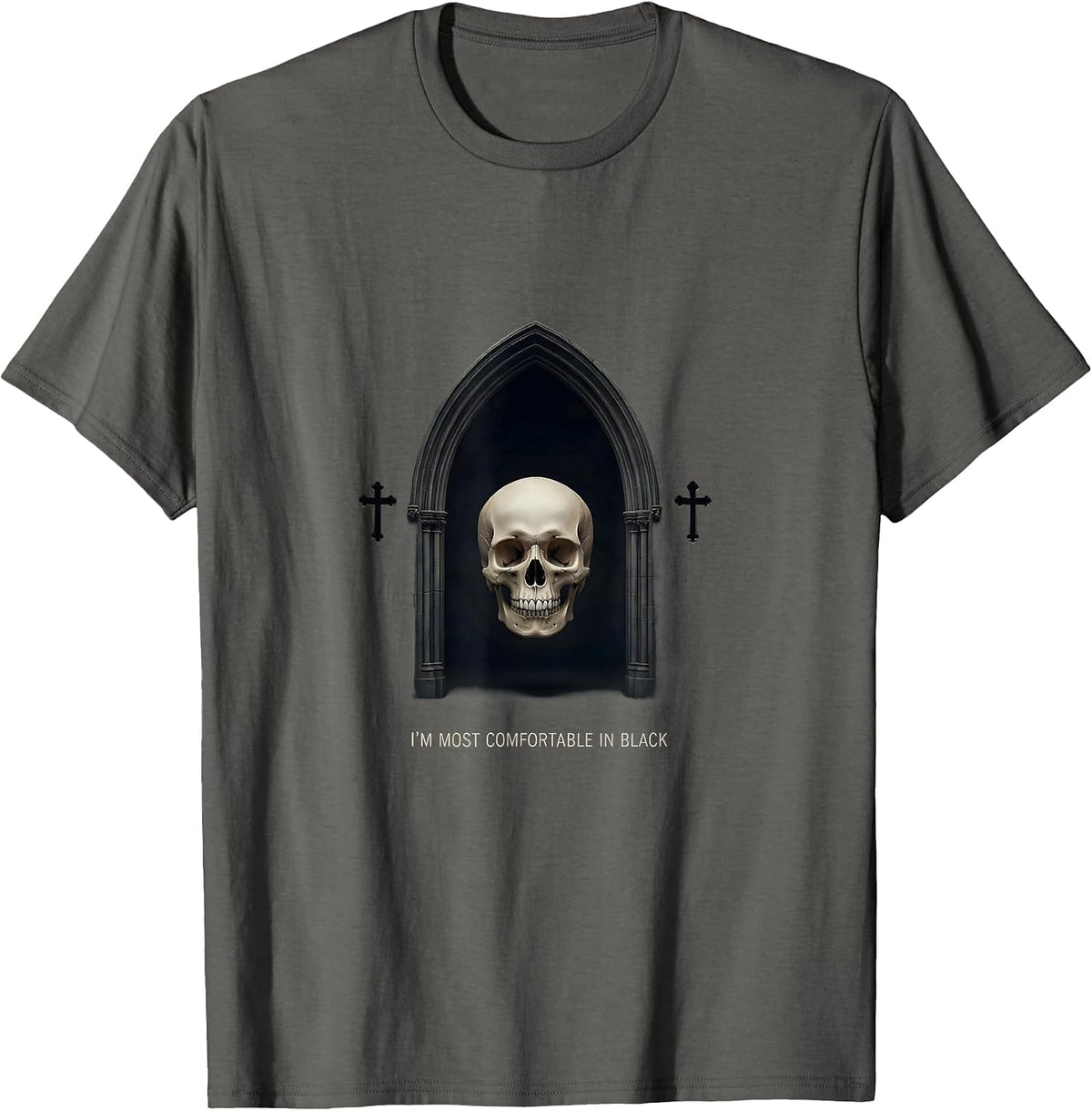 I'm Most Comfortable In Black Minimal Gothic Alt Y2K Grunge T-Shirt - Asphalt Grey