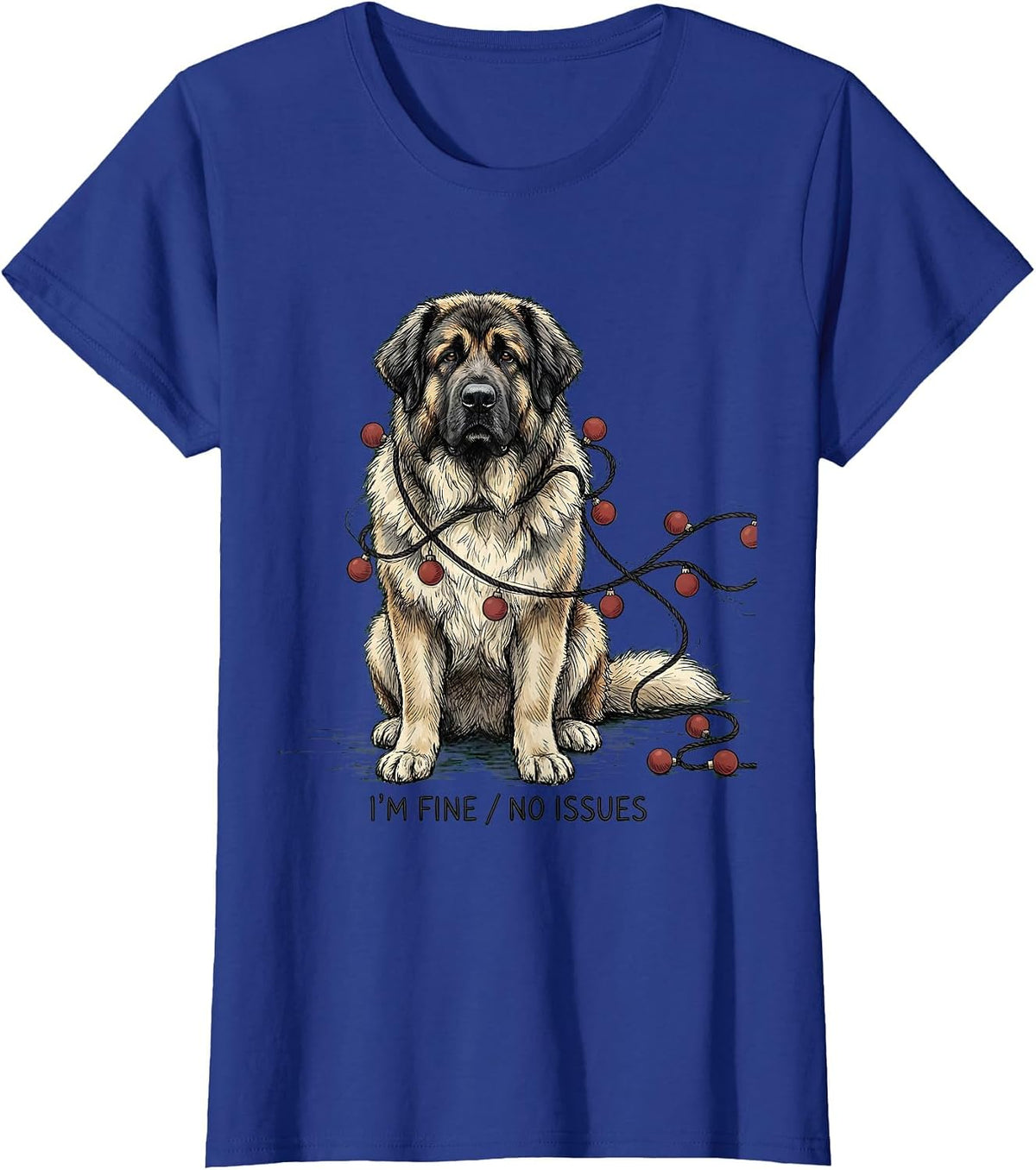 Women's I'm Fine No Issues Great Pyrenees Christmas Dog Owner Humor T-Shirt - Royal Blue