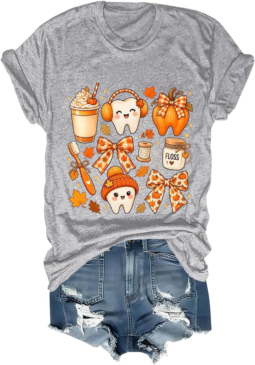 Fall Dental Hygienist Shirt Funny Dental Assistant Thanksgiving T-Shirt - Grey