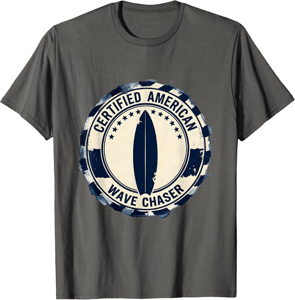 Men's Certified American Wave Chaser Patriotic Surfer Vintage T-Shirt - Asphalt Grey