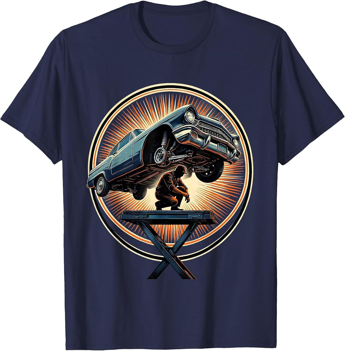 Men's Mechanic Under Car Chassis Graphic Tee T-Shirt - Navy Blue