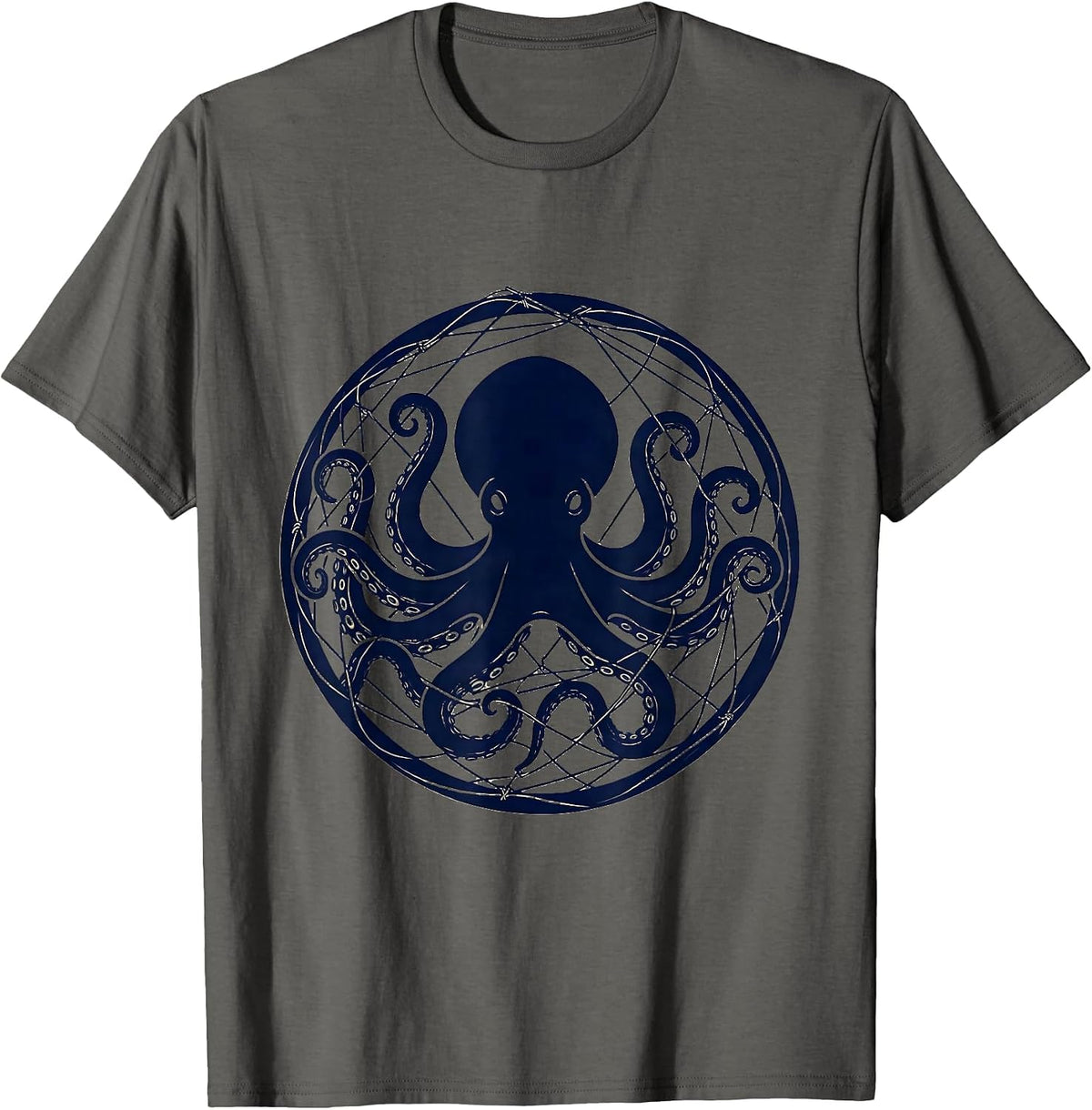 Men's Octopus Deep Sea Fishing Line Graphic Tee T-Shirt - Asphalt Grey