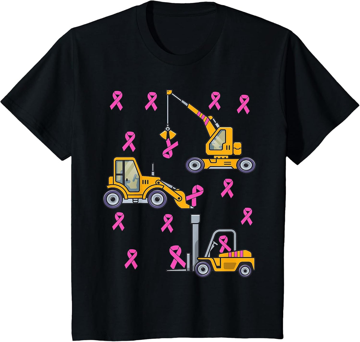 Kids Pink Ribbon Breast Cancer Awareness Construction Toddler Boy T-Shirt - Black