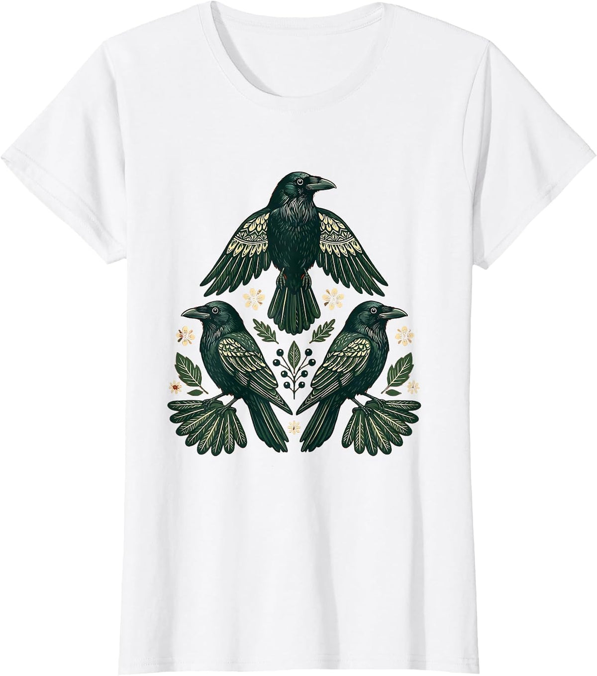 Three Crows Triangle Formation Illustration T-Shirt - White