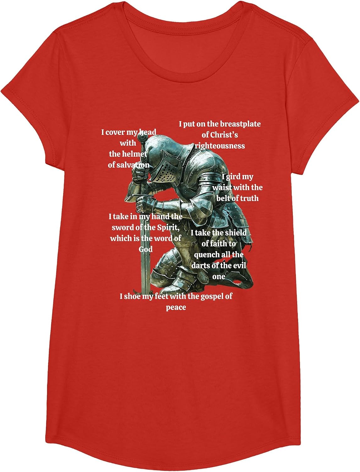 Armor of God Christian Design, Shield of Faith T-Shirt - Girls Red
