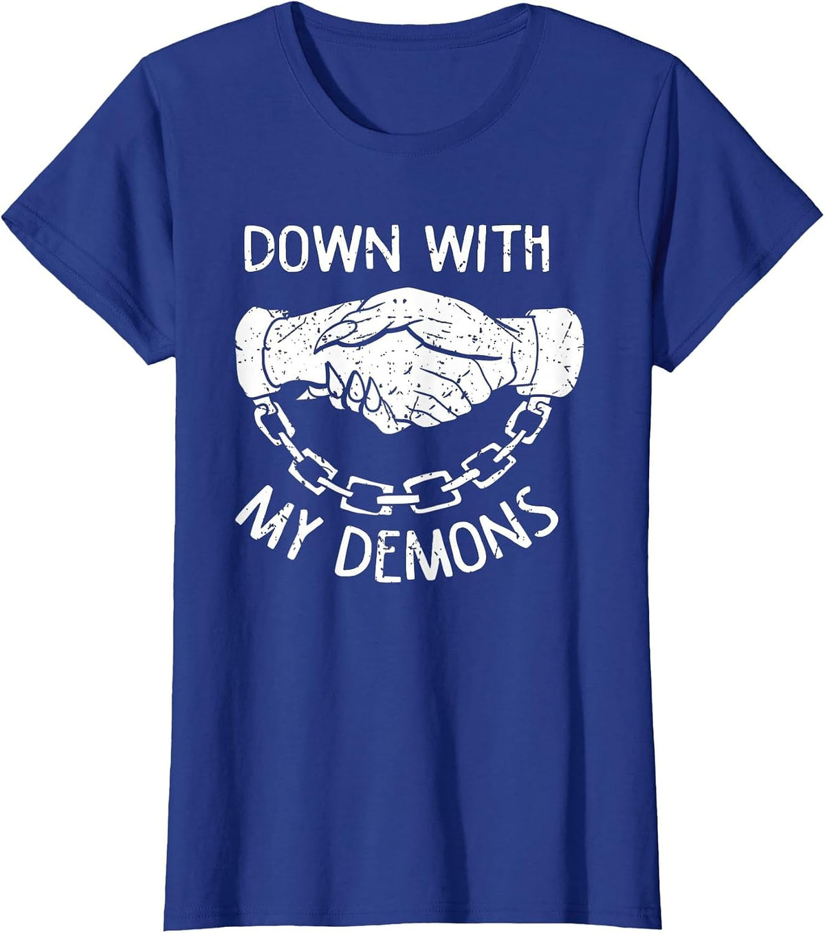 Down with My Demons Deal Handshake Aesthetic Goth T-Shirt - Royal Blue