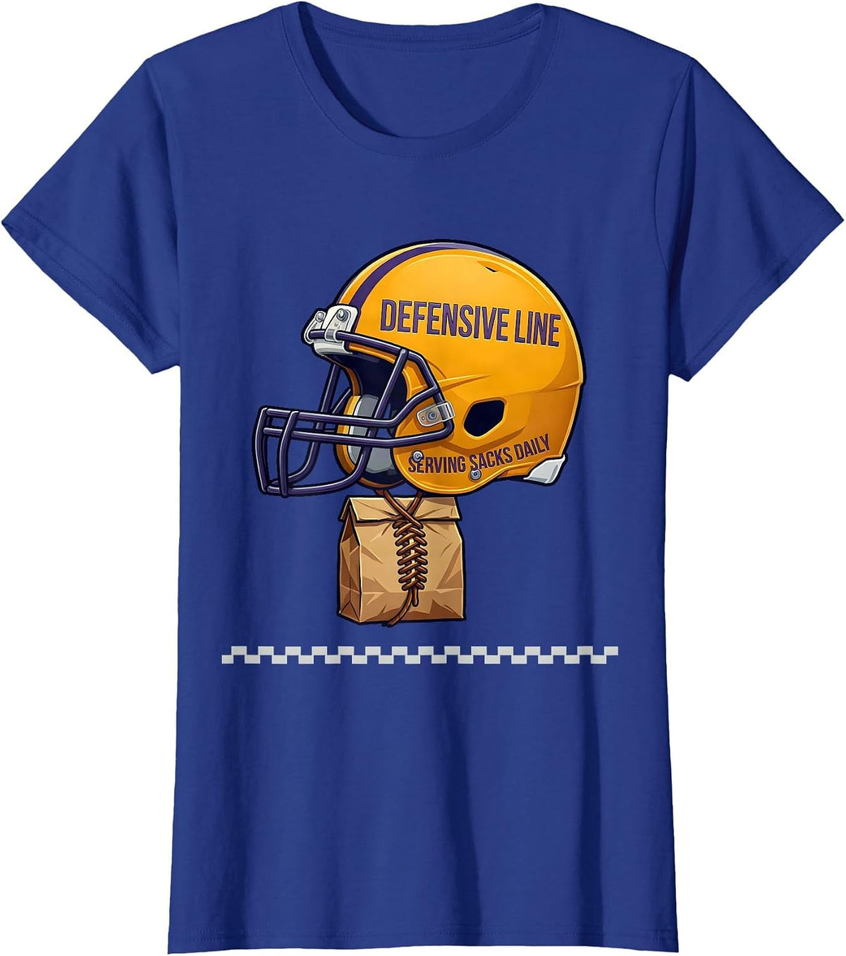 Women's Defensive Line Serving Sacks Daily Funny Football Lineman T-Shirt - Royal Blue