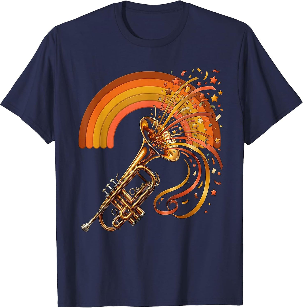 Mardi Gras Jazz Trumpet Confetti Explosion T-Shirt - Navy Blue