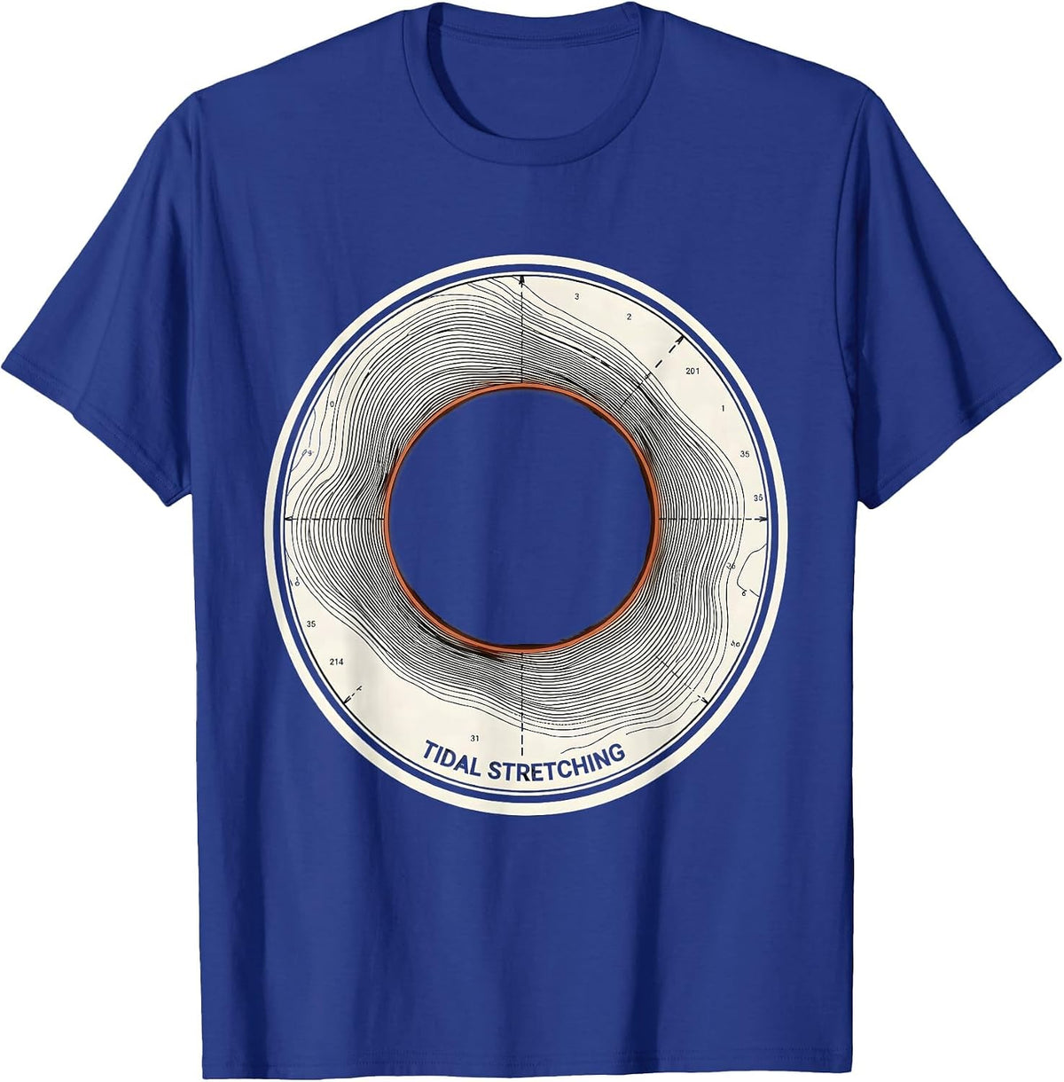 Men's Tidal Stretching Topographic Contour Black Hole Astrophysics T-Shirt - Royal Blue