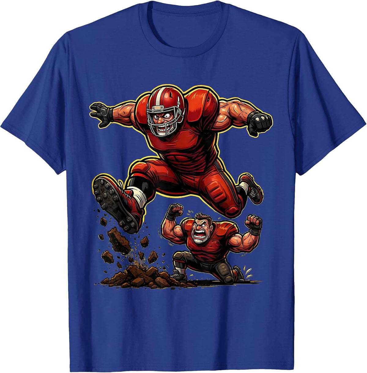 Game Day Linebacker Leaping Over Lineman Graphic T-Shirt - Royal Blue
