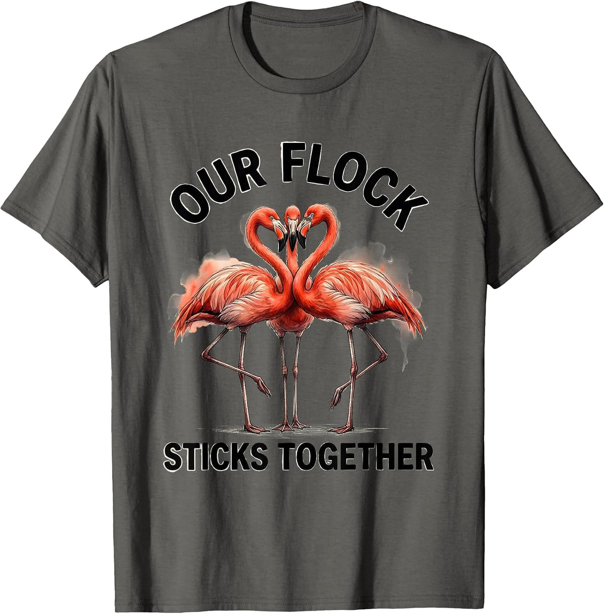 Men's Our Flock Sticks Together Watercolor Flamingo Family T-Shirt - Asphalt Grey
